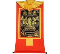 QWFVHJ Peinture sur Rouleau, Rouleau de Soie, Peinture sur Rouleau de Soie, thangka tibétain, Avalokitesvara à Quatre Bras, Padmapani, Chenrezig(Red,Medium(62cm*47cm))