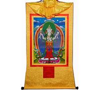 QWFVHJ Peinture sur Rouleau, Rouleau de Soie, Peinture sur Rouleau de Soie, thangka tibétain, Avalokitesvara à Quatre Bras, Padmapani, Chenrezig(Unique Colour,Small(35cm*27cm))
