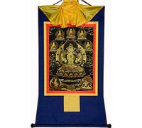 QWFVHJ Peinture sur Rouleau, Rouleau de Soie, Peinture sur Rouleau de Soie, thangka tibétain, Avalokitesvara à Quatre Bras, Padmapani, Chenrezig(Blu,Large(85cm*63cm))