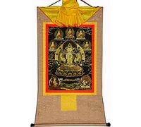 QWFVHJ Peinture sur Rouleau, Rouleau de Soie, Peinture sur Rouleau de Soie, thangka tibétain, Avalokitesvara à Quatre Bras, Padmapani, Chenrezig(Beige,Large(85cm*63cm))