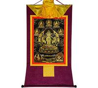 QWFVHJ Peinture sur Rouleau, Rouleau de Soie, Peinture sur Rouleau de Soie, thangka tibétain, Avalokitesvara à Quatre Bras, Padmapani, Chenrezig(Purple,Medium(62cm*47cm))