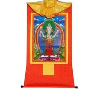 QWFVHJ Peinture sur Rouleau, Rouleau de Soie, Peinture sur Rouleau de Soie, thangka tibétain, Avalokitesvara à Quatre Bras, Padmapani, Chenrezig(Red,Small(35cm*27cm))