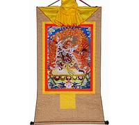 QWFVHJ Peinture sur Rouleau, Rouleau de Soie, Peinture sur Rouleau de Soie, thangka tibétain, gourou dragpo, Une émanation féroce du gourou-Saint(Beige,Small(35cm*27cm))
