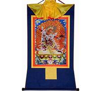 QWFVHJ Peinture sur Rouleau, Rouleau de Soie, Peinture sur Rouleau de Soie, thangka tibétain, gourou dragpo, Une émanation féroce du gourou-Saint(Blu,Medium(62cm*47cm))