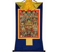 QWFVHJ Peinture sur Rouleau, Rouleau de Soie, Peinture sur Rouleau de Soie, thangka tibétain, gourou-Saint Padmasambhava et 23 jambhalas, Dieux(Blu,Large(85cm*63cm))