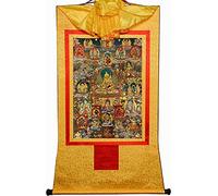 QWFVHJ Peinture sur Rouleau, Rouleau de Soie, Peinture sur Rouleau de Soie, thangka tibétain, gourou-Saint Padmasambhava et 23 jambhalas, Dieux(Unique Colour,Large(85cm*63cm))