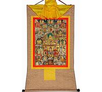 QWFVHJ Peinture sur Rouleau, Rouleau de Soie, Peinture sur Rouleau de Soie, thangka tibétain, gourou-Saint Padmasambhava et 23 jambhalas, Dieux(Beige,Small(35cm*27cm))