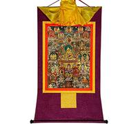 QWFVHJ Peinture sur Rouleau, Rouleau de Soie, Peinture sur Rouleau de Soie, thangka tibétain, gourou-Saint Padmasambhava et 23 jambhalas, Dieux(Purple,Small(35cm*27cm))