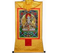 QWFVHJ Peinture sur Rouleau, Rouleau de Soie, Peinture sur Rouleau de Soie, thangka tibétain, Tara Blanche, sittara, Peinture thangka tibétaine(Unique Colour,Small(35cm*27cm))