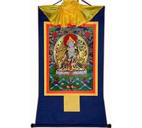 QWFVHJ Peinture sur Rouleau, Rouleau de Soie, Peinture sur Rouleau de Soie, thangka tibétain, Tara Blanche, sittara, Peinture thangka tibétaine(Blu,Medium(62cm*47cm))