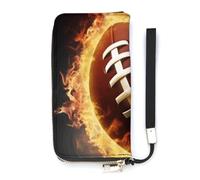 QWHJK Portefeuille minimaliste pour homme, imprimé football américain flamboyant, portefeuille à deux volets, joli portefeuille, portefeuille de voyage pour femme, football américain flamboyant, 20 x