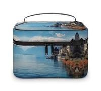 QWHJK Sac de rangement multifonction, lac Genève Suisse imprimé salle de bain sac de maquillage sac de rangement, sac de rangement multifonction portable, lac Genève Suisse, 25 x 18 x 15 cm, Lac Léman
