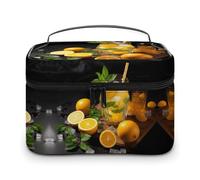 QWHJK Sac de rangement multifonction, limonade orange avec imprimé menthe, sac de rangement de salle de bain, sac de rangement multifonction portable, limonade orange avec menthe, 25 x 18 x 15 cm,