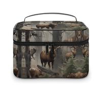 QWHJK Sac de rangement multifonction, sac de rangement de salle de bain, sac de rangement multifonction, sac de rangement multifonction, cerf de chasse, élan, 25 x 18 x 15 cm, Chasse cerf ours élan,