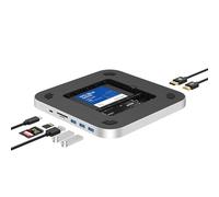 Qwiizlab Boîtier double disque avec station d'accueil pour Mac mini Mac Studio, concentrateur USB-C 10 Gbit/s, lecteurs de cartes 104 Mo/s, HDMI et DP 4K, compatible avec SSD M.2 NVMe/SATA, SSD SATA