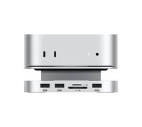 Qwiizlab Hub de support en aluminium avec boîtier SSD, station d'accueil pour Mac mini M4/M4 Pro, 2 USB-A 10 Gbit/s, lecteurs de cartes TF/SD 4.0 312 Mo/s, USB-A 2.0, compatible avec SSD M.2 NVMe