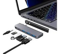 Qwiizlab Hub USB C 5 en 1, port de données USB 3.0, lecteur de carte microSD, prise audio de 3,5 mm pour MacBook Pro 2023/2021 14" et 16" M3/M2/M1 Pro/Max (gris)