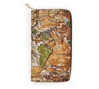 QWJKM A Worn-out Portefeuille en cuir avec motif carte du monde pour homme et femme avec fermeture éclair et porte-cartes Blanc 19,7 x 10,5 cm, blanc, 19.7x10.5cm