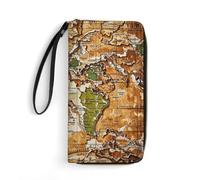 QWJKM A Worn-out Portefeuille en cuir avec motif carte du monde pour homme et femme avec fermeture éclair et porte-cartes Blanc 19,7 x 10,5 cm, blanc, 19.7x10.5cm