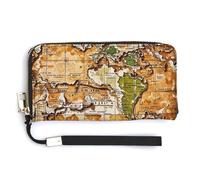 QWJKM A Worn-out Portefeuille en cuir avec motif carte du monde pour porte-monnaie unisexe fin avec fermeture éclair, blanc, 20 x 10,5 cm, blanc, 20.0*10.5cm