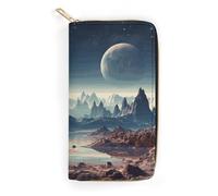 QWJKM Alien Planet Portefeuille en cuir pour homme et femme - Portefeuille long vertical fin avec fermeture éclair et porte-cartes - Blanc - 19,7 x 10,5 cm, blanc, 19.7x10.5cm