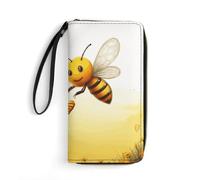 QWJKM Bee Love Honey Portefeuille en cuir pour homme et femme - Portefeuille long vertical fin avec fermeture éclair et porte-cartes - Blanc - 19,7 x 10,5 cm, blanc, 19.7x10.5cm