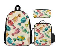 QWJKM Candy Ensemble sac à dos de voyage pour ordinateur portable avec sac à déjeuner isotherme, trousse à crayons, sac à dos décontracté, blanc, 30,5 x 14 x 41,9 cm, blanc, 12x5.5x16.5 inches