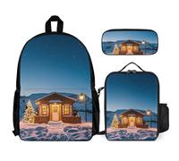 QWJKM Christmas in the Ice And Snow Ensemble sac à dos de voyage pour ordinateur portable avec sac à déjeuner isotherme et trousse à crayons Blanc 30,5 x 14 x 41,9 cm, blanc, 12x5.5x16.5 inches