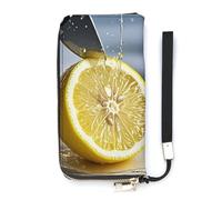 QWJKM Cut Lemon Portefeuille en cuir pour homme et femme - Portefeuille vertical fin avec fermeture éclair et porte-cartes - Blanc - 20 x 10,5 cm, blanc, 20x10.5cm