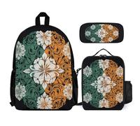 QWJKM Ensemble sac à dos de voyage pour ordinateur portable avec motif sur fond noir, sac à déjeuner isotherme, trousse à crayons, sac à dos décontracté, blanc, 30,5 x 14 x 41,9 cm, blanc, 12x5.5x16.5
