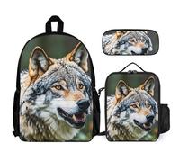 QWJKM Ensemble sac à dos de voyage pour ordinateur portable avec sac à déjeuner isotherme et trousse à crayons, motif loups gris, blanc, 30,5 x 14 x 41,9 cm, blanc, 12x5.5x16.5 inches