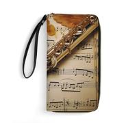 QWJKM Flûte Music Portefeuille en cuir pour homme et femme - Portefeuille long vertical fin avec fermeture éclair et porte-cartes - Blanc - 19,7 x 10,5 cm, blanc, 19.7x10.5cm