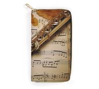 QWJKM Flûte Music Portefeuille en cuir pour homme et femme - Portefeuille long vertical fin avec fermeture éclair et porte-cartes - Blanc - 19,7 x 10,5 cm, blanc, 19.7x10.5cm
