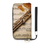 QWJKM Flûte Music Portefeuille en cuir pour homme et femme - Portefeuille long vertical fin avec fermeture éclair et porte-cartes - Blanc - 20 x 10,5 cm, blanc, 20x10.5cm