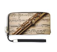 QWJKM Flûte Music Portefeuille en cuir pour porte-monnaie unisexe fin avec fermeture éclair, blanc, 20 x 10,5 cm, blanc, 20.0*10.5cm