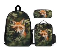 QWJKM Fox Behind Tree Ensemble sac à dos de voyage pour ordinateur portable avec sac à déjeuner isotherme et trousse à crayons Blanc 30,5 x 14 x 41,9 cm, blanc, 12x5.5x16.5 inches