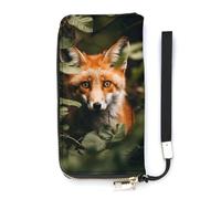 QWJKM Fox Behind Tree Portefeuille en cuir pour homme et femme - Portefeuille long vertical fin avec fermeture éclair et porte-cartes - Blanc - 20 x 10,5 cm, blanc, 20x10.5cm