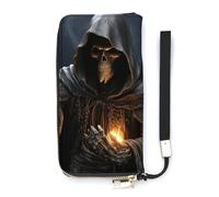 QWJKM Grim-Reaper Portefeuille en cuir pour homme et femme - Portefeuille vertical fin avec fermeture éclair et porte-cartes - Blanc - 20 x 10,5 cm, blanc, 20x10.5cm