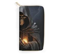 QWJKM Grim-Reaper Portefeuille en cuir pour homme et femme - Portefeuille vertical fin avec fermeture éclair et porte-cartes - Blanc - 19,7 x 10,5 cm, blanc, 19.7x10.5cm