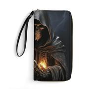 QWJKM Grim-Reaper Portefeuille en cuir pour homme et femme - Portefeuille vertical fin avec fermeture éclair et porte-cartes - Blanc - 19,7 x 10,5 cm, blanc, 19.7x10.5cm