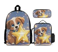 QWJKM Happy Little Dog Ensemble sac à dos de voyage pour ordinateur portable avec sac à déjeuner isotherme et trousse à crayons, sac de jour décontracté, blanc, 30,5 x 14 x 41,9 cm, blanc, 12x5.5x16.5