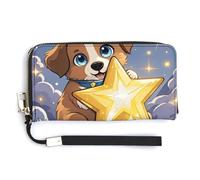 QWJKM Happy Little Dog Portefeuille en cuir unisexe fin avec fermeture éclair, blanc, 20 x 10,5 cm, blanc, 20.0*10.5cm