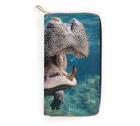 QWJKM Hippopotamus Portefeuille sous-marin en cuir pour homme et femme - Portefeuille long vertical fin avec fermeture éclair et porte-cartes - Blanc - 19,7 x 10,5 cm, blanc, 19.7x10.5cm