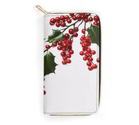 QWJKM Holly Berry Branches Portefeuille en cuir pour homme et femme - Portefeuille long vertical fin avec fermeture éclair et porte-cartes - Blanc - 19,7 x 10,5 cm, blanc, 19.7x10.5cm