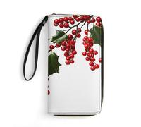 QWJKM Holly Berry Branches Portefeuille en cuir pour homme et femme - Portefeuille long vertical fin avec fermeture éclair et porte-cartes - Blanc - 19,7 x 10,5 cm, blanc, 19.7x10.5cm