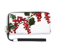 QWJKM Holly Berry Branches Portefeuille en cuir pour porte-monnaie unisexe fin avec fermeture éclair, blanc, 20 x 10,5 cm, blanc, 20.0*10.5cm