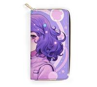 QWJKM I Like Portefeuille en cuir violet pour homme et femme - Portefeuille long vertical fin avec fermeture éclair et porte-cartes - Blanc - 19,7 x 10,5 cm, blanc, 19.7x10.5cm