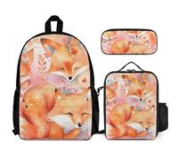 QWJKM Little Fox Ensemble sac à dos de voyage pour ordinateur portable avec sac à déjeuner isotherme et trousse à crayons, sac de jour décontracté, blanc, 30,5 x 14 x 41,9 cm, blanc, 12x5.5x16.5