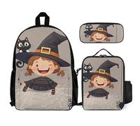 QWJKM Little Witch Ensemble sac à dos de voyage pour ordinateur portable avec sac à déjeuner isotherme, trousse à crayons, sac à dos, sac de jour décontracté, blanc, 30,5 x 14 x 41,9 cm, blanc,