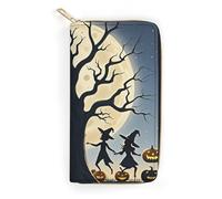 QWJKM Moon Dance at Night Portefeuille en cuir pour homme et femme avec fermeture éclair et porte-cartes Blanc 19,7 x 10,5 cm, blanc, 19.7x10.5cm